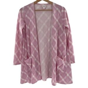 LulaRoe Pink Peony Plaid Caroline Cardigan Sweater